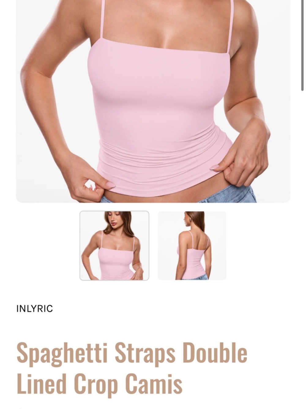 Pink Double-Lined Spaghetti Strap Crop Cami - Picture 1 of 5